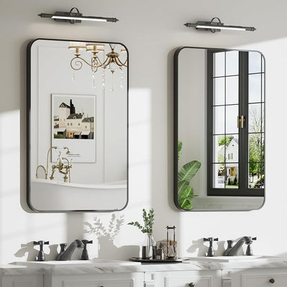 24"x30" Matte Black Rectangle Vanity Bathroom Mirror, Set of 2 | Aluminum Alloy Frame, Clear Reflection, Rust-Resistant, Vertical or Horizontal, Wall Mount, Bedroom and Entryway