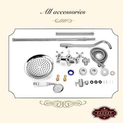 gotonovo Vintage Exposed Shower Faucet Set with Tub Spout,Polish Chrome | Bathtub 8” Shower Head with Handheld System Fixtures Combo Kit,360°Rotation,Fast Filler,Extra Extension Tube,for 5-6.7" Hole