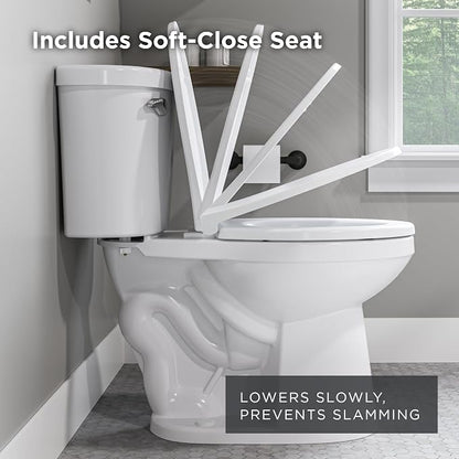 Gerber Maxwell Crest Elongated Two-Piece Toilet, Soft-Close Seat, White | Efficient flush clears the bowl with ease | Tool-free install kit with wax ring included | Glazed trapway prevents clogs