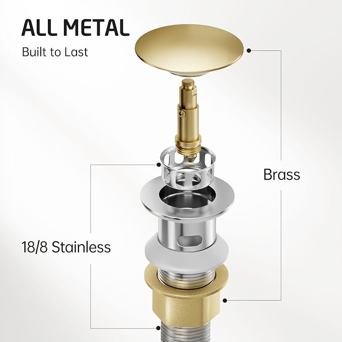 KES Bathroom Sink Drain with Strainer Basket Hair Catcher Anti Clog Pop Up Drain Stopper Vanity Vessel Sink Without Overflow, Polished Chrome S2013D-CH