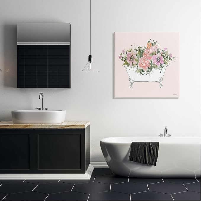 Mixed Flower Bathtub Planter Still Life, 30 x 30 Inch Canvas Wall Art | Stupell Industries · By Cindy Jacobs · Ready to hang · Shabby chic farmhouse charm · Made in USA