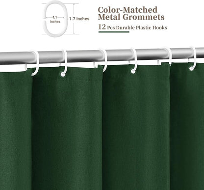 BTTN 72x78 Boho Scalloped Linen Textured Cloth Shower Curtain Set, Emerald | Long Size, 230GSM Waterproof Polyester, Heavy Duty Fabric, 12 Plastic Hooks, Elegant Modern Farmhouse Style, Machine Washable