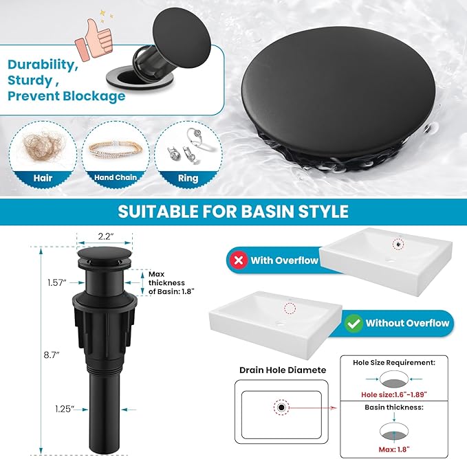 gotonovo Vessel Sink Faucet 360° Swivel Spout Single Handle Tall Bathroom Faucet 1 Hole Farmhouse Lavatory Washbasin Mixer Tap Matching Supply Hoses, with Pop Up Drain, Matte Black & Polish Gold