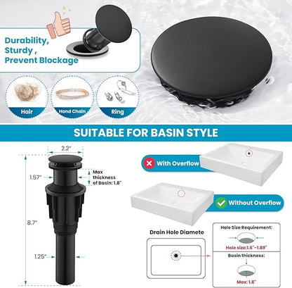 gotonovo Vessel Sink Faucet 360° Swivel Spout Single Handle Tall Bathroom Faucet 1 Hole Farmhouse Lavatory Washbasin Mixer Tap Matching Supply Hoses, with Pop Up Drain, Matte Black & Polish Gold