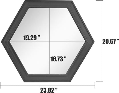 Stonebriar Decorative 24" Hexagon Wall Mirror with Black Wood Frame and Attached Hanging Bracket, Decorative Country Rustic Decor for the Living Room, Bedroom, Bathroom, Hallway, and Entryway