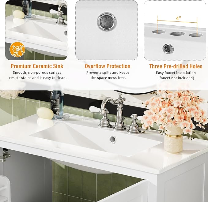 72" White Bathroom Vanity with Double Sink, 72 Inch Bathroom Vanity Set with Double Vanities (Separate), 2 Bathroom Vanities with Sink, Storage Shelf, and Divided Drawers (Mirror not included)