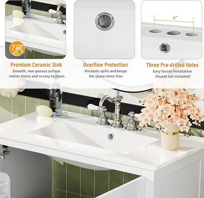 72" White Bathroom Vanity with Double Sink, 72 Inch Bathroom Vanity Set with Double Vanities (Separate), 2 Bathroom Vanities with Sink, Storage Shelf, and Divided Drawers (Mirror not included)