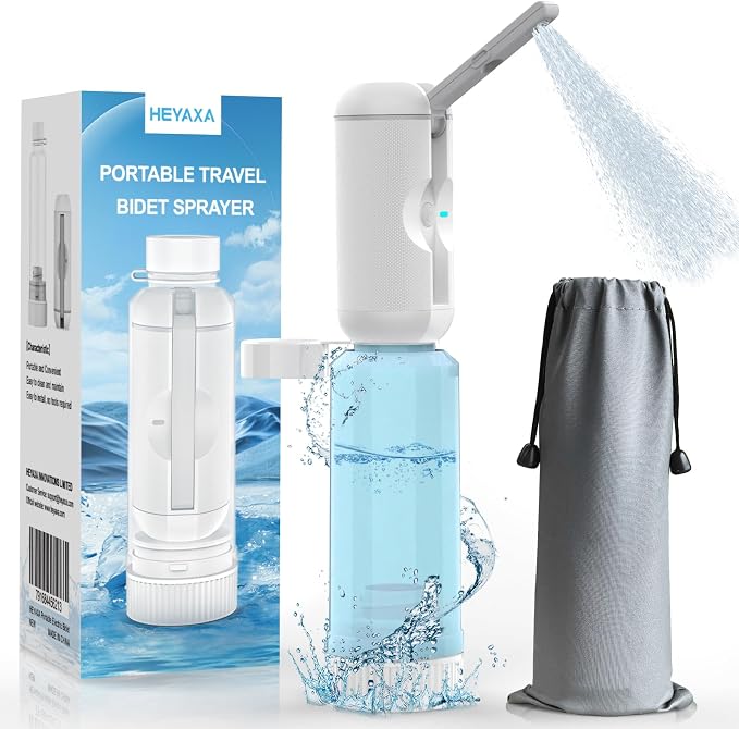 HEYAXA Portable Bidet with High Pressure, Rechargeable Travel Bidet | IPX7 Waterproof, Rechargeable High Pressure Travel Bidet Sprayer for Women, Men, Baby and Hemorrhoid Relief