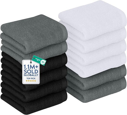 DAN RIVER 12 Pack Cotton Wash Cloths Set for Showering [12x12] Assortment 3 | Lighter Weight, Quick to Dry, Super Soft & Absorbent Face Towels, Hotel Quality, Perfect for Bathroom, Gym, Spa