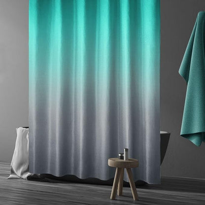 Teal Grey Ombre Fabric Shower Curtain for Bath Decor, 72 x 72 | Teal Grey Gradient Fabric Shower Curtain, Cloth-Textu Bathroom Curtains Shower Set, Water Repellent and Machine Washable