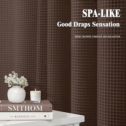 Stall Waffle Shower Curtain - Brown Cotton Fabric Texture Heavyweight Shower Curtains for Narrow Bathroom,Washable,60Wx72L