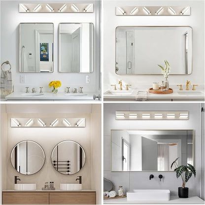 Bathroom Lights Fixtures Over Mirror, 360°Rotate Modern LED Vanity Lights for Bathroom, 48W Dimmable & High CRI Acrylic Wall Lighting, No Assembly Required (Brushed Nickel, 6-Light, 36 Inch)