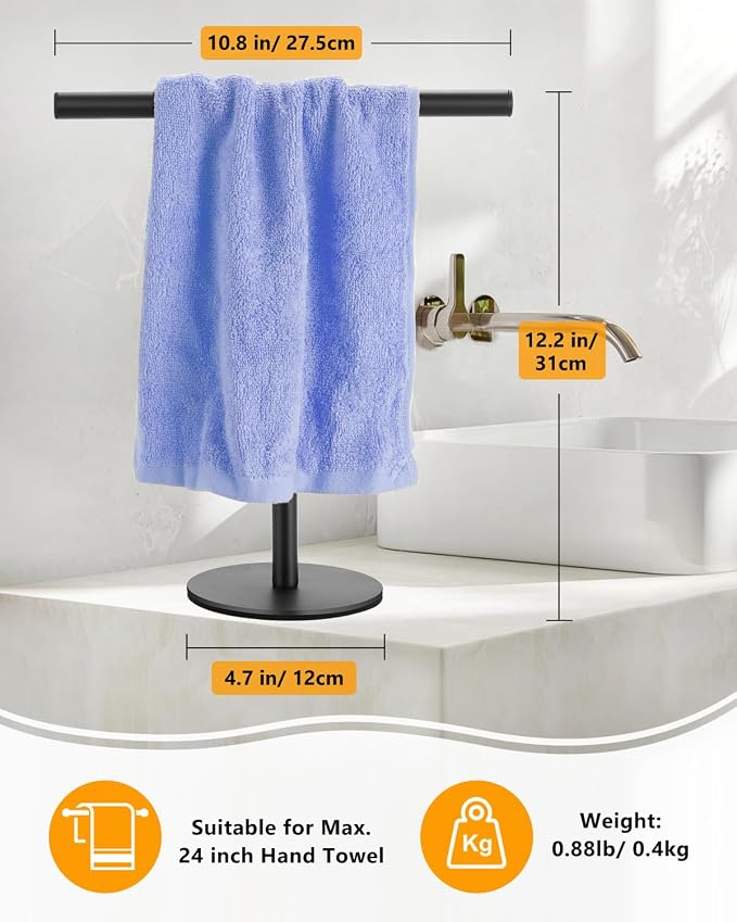 Hand Towel Holder, Bathroom Towel Racks, Countertop Towel Stand, T-Shape Towel Holder for Kitchen, Matte Black Standing Towel Bar