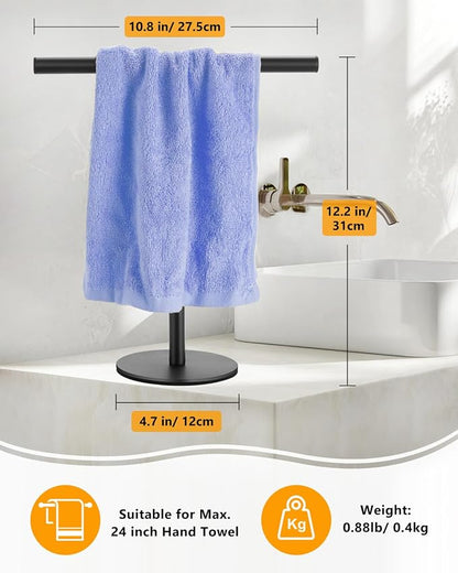 Hand Towel Holder, Bathroom Towel Racks, Countertop Towel Stand, T-Shape Towel Holder for Kitchen, Matte Black Standing Towel Bar