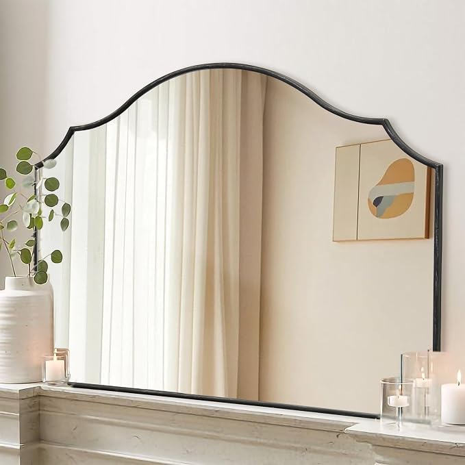 Besdomus Black Scalloped Wall Mirror: 40"x29" Large Wooden Bathroom Mirror | Modern Minimalist Decorative Arched Mirror for Vanity/Dresser/Bedroom/Entryway/Fireplace/Living Room/Dining Room/Over Sink