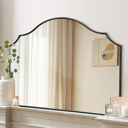 Besdomus Black Scalloped Wall Mirror: 40"x29" Large Wooden Bathroom Mirror | Modern Minimalist Decorative Arched Mirror for Vanity/Dresser/Bedroom/Entryway/Fireplace/Living Room/Dining Room/Over Sink