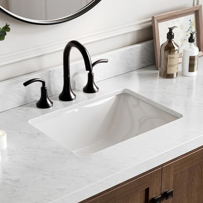 ARIEL Cambridge 60-inch Bathroom Vanity with Sink,Solid Wood, 1.5-inch Italian Carrara Marble Countertop, Single Rectangular Porcelain Sink, 2 Soft Closing Doors, 9 Dovetail Drawers, Brown Oak