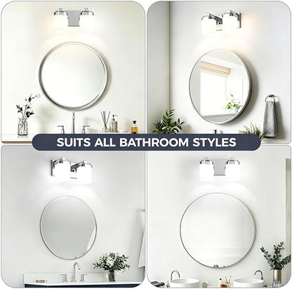Lighting Fixtures Over Mirror, Small Bathroom Lamp Vanity Lights | 2-light chrome vanity lights for bathroom with milky white square glass shade, 10" modern farmhouse bathroom light fixtures