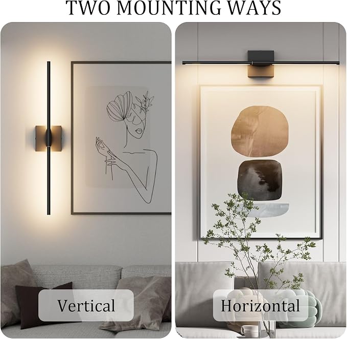 28In Hardwired Black Wall Sconce Modern Vantiy Light LED Bathroom Light Fixtures Over Mirror 3000K 360° Rotatable Bathroom Sconce
