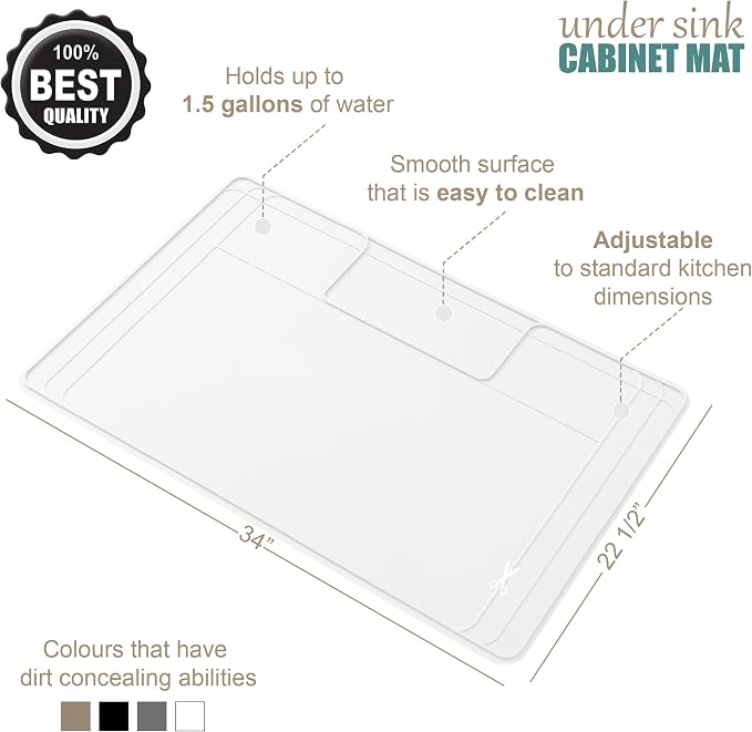 The Original Under Sink Mat - Silicone Waterproof mat, Trimmable, Easy to Clean, Kitchen Cabinet Liner, Under Sink Protector mats, Drip Tray with Lip - 34" x 22" or Smaller