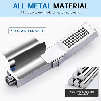 G-Promise All Metal Square Handheld Head with Power Wash Mode (Chrome) | All Metal Construction, Powerful Wash Mode, Side Push Switch, Modern Look, Simple to Install