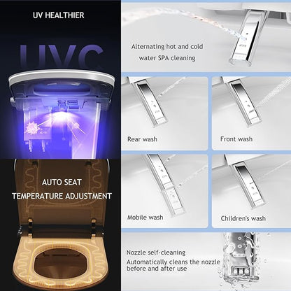 Modern Smart Toilet, One Piece Toilet with Auto Open/Close Lid, Heated Seat, Bidet Function, Warm Air Dry, Foam Shield, Auto Deodorization, Night Light, Remote Control