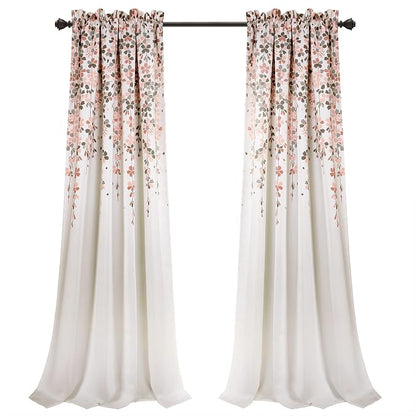 Lush Decor Weeping Flower Light Filtering Window Curtain Panels, Pair, 52"W x 95"L + 2" Header, Blush & Gray - Charming Modern Floral Curtains for Living Room, Dining Room, & Bedroom