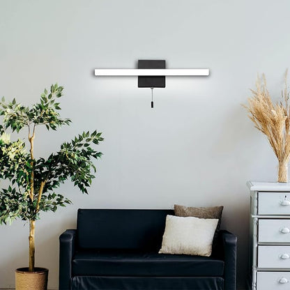 24 Inch LED Bathroom Light Bar Over Mirror, Modern Vanity Light with Pull Chain Switch On/Off, Black Wall Light Fixture, Cool White 6000K