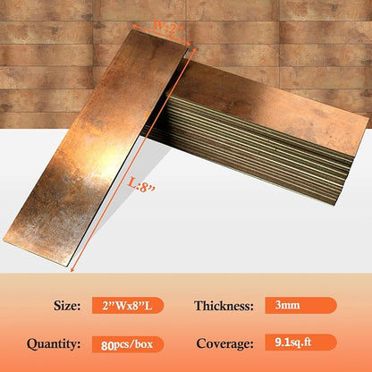 80-Piece Retro Copper Thick PVC Peel and Stick Backsplash, 2" x 8" Waterproof Subway Tile Peel and Stick Wall Tiles for Kitchen and Bathroom