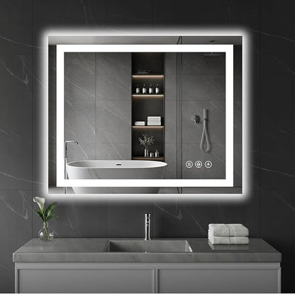 Koonmi 36x30 LED Bathroom Mirror, Shatterproof Mirror with Light | 90CRI Vanity Mirror with Anti-fog Backlit + Front Lit, 3 Color, Easy Install for Bathroom Hotel (IP65)