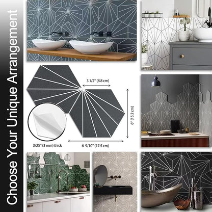 AULIGET Flower Vintage Hexagon Tile Peel and Stick Backsplash, 6"x7" Self Adhesive Wall Tiles in Grey (Pack of 45)