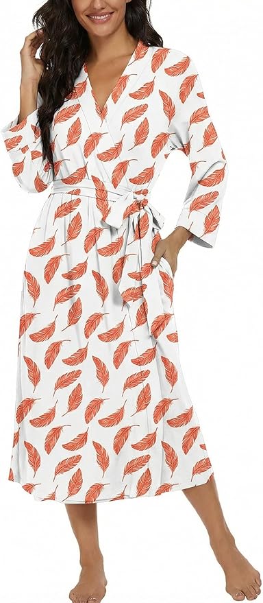 VINTATRE Women Kimono Robes Long Knit Bathrobe Lightweight Soft Knit Sleepwear V-neck Casual Ladies Loungewear