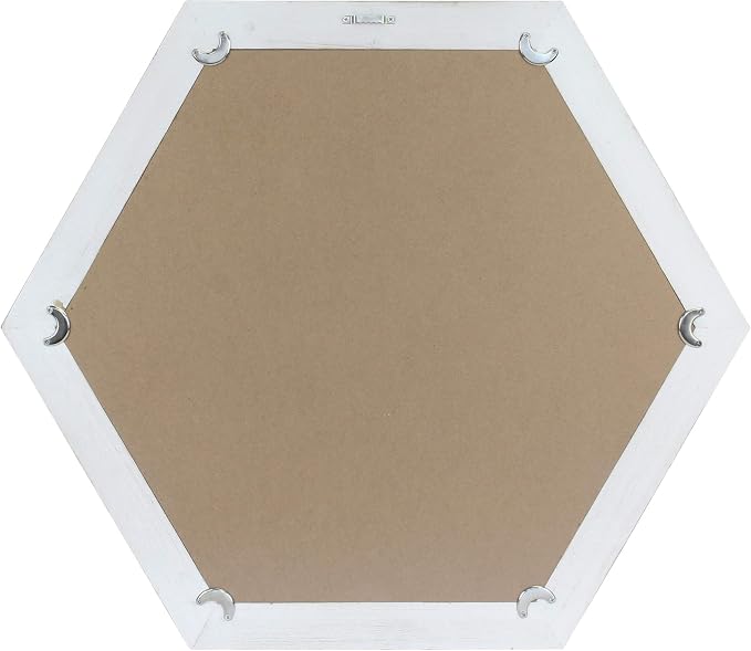 Stonebriar Decorative 24" Hexagon Wall Mirror with Worn White Wood Frame and Attached Hanging Bracket, Decorative Country Rustic Decor for the Living Room, Bedroom, Bathroom, Hallway, and Entryway