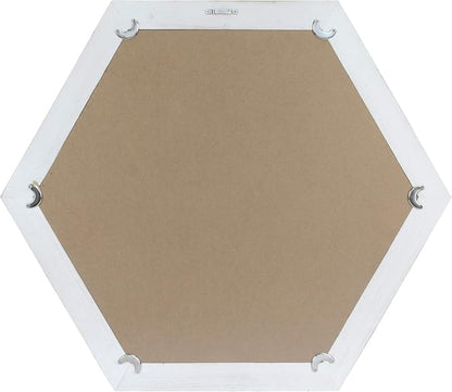 Stonebriar Decorative 24" Hexagon Wall Mirror with Worn White Wood Frame and Attached Hanging Bracket, Decorative Country Rustic Decor for the Living Room, Bedroom, Bathroom, Hallway, and Entryway