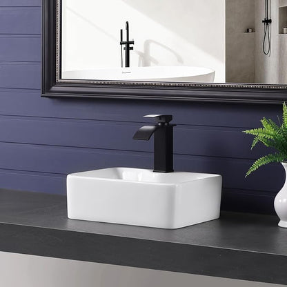 16"x12" Vessel Sink Bathroom Rectangular Sink Modern White Porcelain Ceramic Above Counter Drop-in Vanity Sink for Bathrooms Art Basin with Faucet Hole