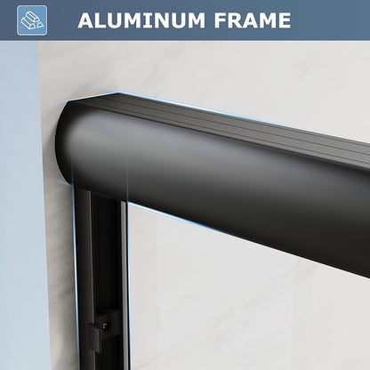 SUNNY SHOWER Double Sliding Glass Door 60" W x 57" H Shower Door 1/4" Tempered Glass Sliding Door Semi-Frameless Shower Glass Enclosure Bypass Walk in Shower Cabin, Matte Black