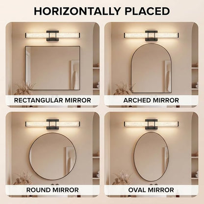 URSOLA 48" Modern LED Bathroom Light Fixtures, Matte Black 3CCT Dimmable Bathroom Vanity Light Over Mirror, Bathroom Vanity Bath Bar Lights with Crystal Acrylic Shade