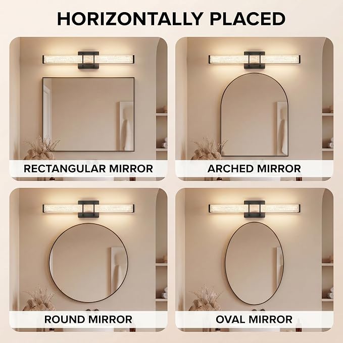 URSOLA 36" Modern LED Bathroom Light Fixtures, Matte Black 3CCT Dimmable Bathroom Vanity Light Over Mirror, Bathroom Vanity Bath Bar Lights with Crystal Acrylic Shade