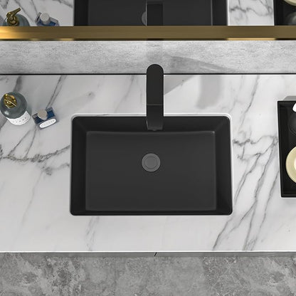 Sarlai Undermount Bathroom Sink - 18 x 12 inch Black Vessel Sink Undermount Sink Rectangular Modern Ceramic Rectangle Vanity Art Basin with Overflow, Interior Dimension 16-1/4 x 10-3/5 Inch