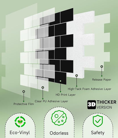 Peel and Stick Backsplash for Kitchen: Self Adhesive Wall Tiles for Bathroom - Vinyl Thick Back Splash Tile (10, Black)