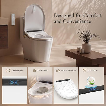GAICOM Electric Bidet Toilet Seat Heated Seat Fits Round & Elongated | Instant Warm Water, Warm Air Dryer, Remote & Side Knob Control, Self-Cleaning Nozzle, LED Display, Night Light