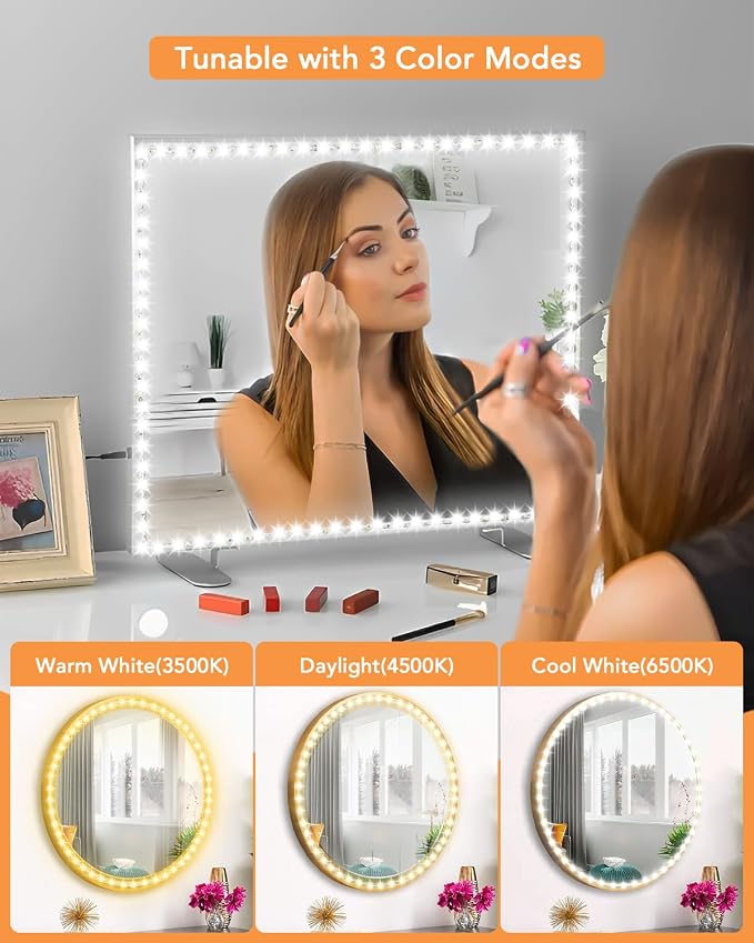 Daymeet LED Vanity Lights for Mirror,13ft Led Vanity Mirror Lights Kit Dimmable Color and Power Supply Brightness Lighting Fixture Strip Lights for Mirror APP Control for Makeup Vanity Table Bathroom