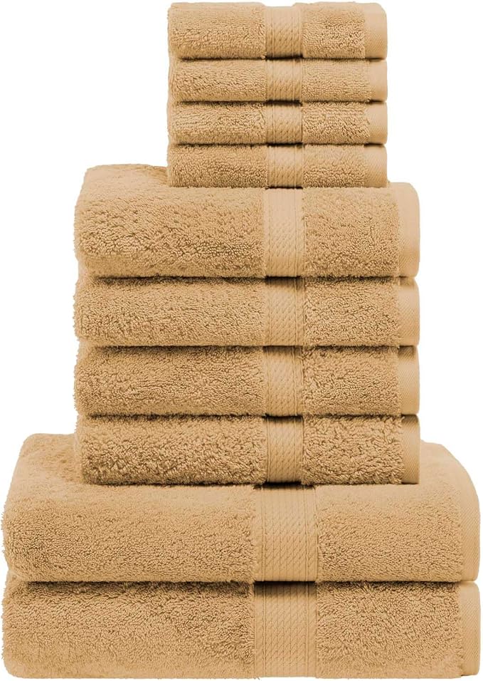 Superior Egyptian Cotton Ultra Plush & Absorbent, 10 Piece Set, Toast | Quick Dry, Soft Luxury Towel Set, Bath Essentials, Guest Bath, Spa, 2 Bath, 4 Hand, 4 Face Towels, Madeline Towels