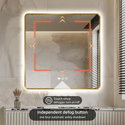 36" x 36" Gold LED Bathroom Mirror with Lights - Motion Sensor | Smart Backlit Mirror, Anti Fog, Stepless Dimmable & 3-Color, Wall Mounted Lighted Bathroom Vanity Mirror, UL-Listed, CRI≥93