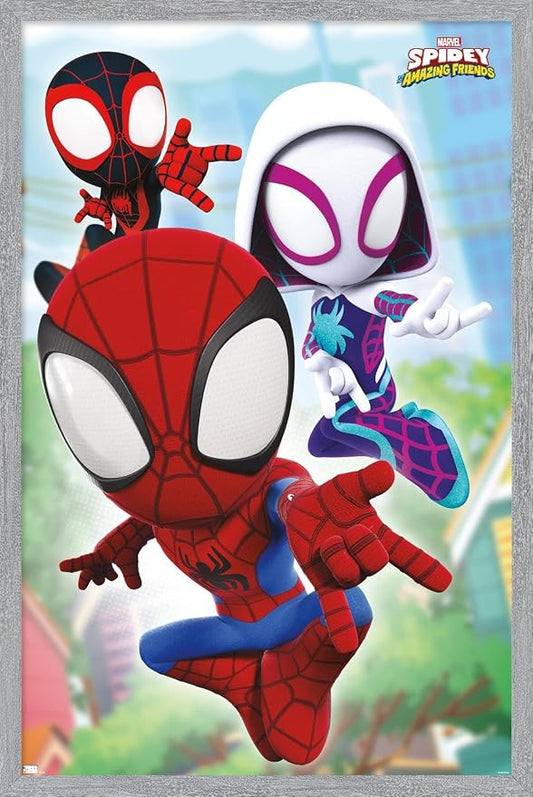 Trends International Marvel Spidey and His Amazing Friends - Webs Wall Poster, 22.4L x 14.7W, Gray Framed Version