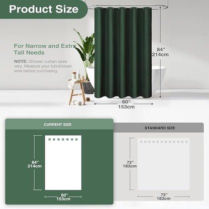 Stall Waffle Shower Curtain 256 GSM Heavy Fabric 60x84 Dark Green | 60 x 84 Inch Long, Thick Cloth, Weighted Hem, Water Repellent, Hotel Luxury Polyester Shower Curtain Set for Bathroom 10 Hook