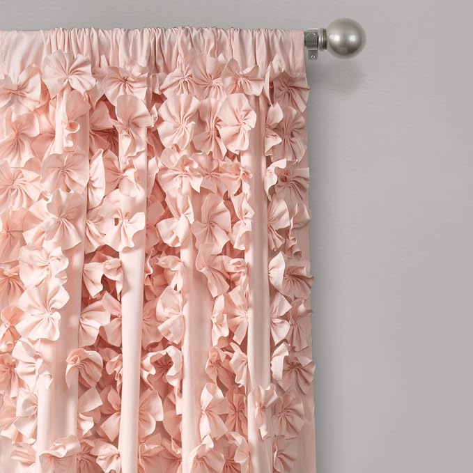 Lush Decor Riley Light Filtering Window Curtain Panel, Single 54" W x 95" L, Blush - Cute Pink Curtains for Bedroom - Bow Decor - Coquette Curtains for Windows