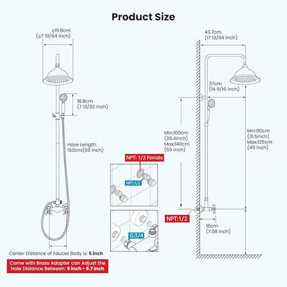 gotonovo Antique Brass Shower System 8 Inch Rainfall Shower Head Handheld Spray Double Cross Handle Bathroom Shower Faucet Wall Mount