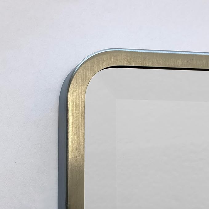 16x20 Austin Farmhouse Metal Framed Rounded Rectangle Recessed Bathroom Medicine Cabinet, Beveled Mirror, 14x18 in-Wall Opening, powder-coated Steel, Glass Shelves, Magnet Close, Brushed Nickel