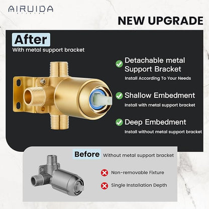 Airuida 6 Inch Shower Faucet Set,Bathtub Faucet Kit,Brushed Gold | Shower Tub Faucet Set,Male Threads Rough-In Valve,Square Head Shower System
